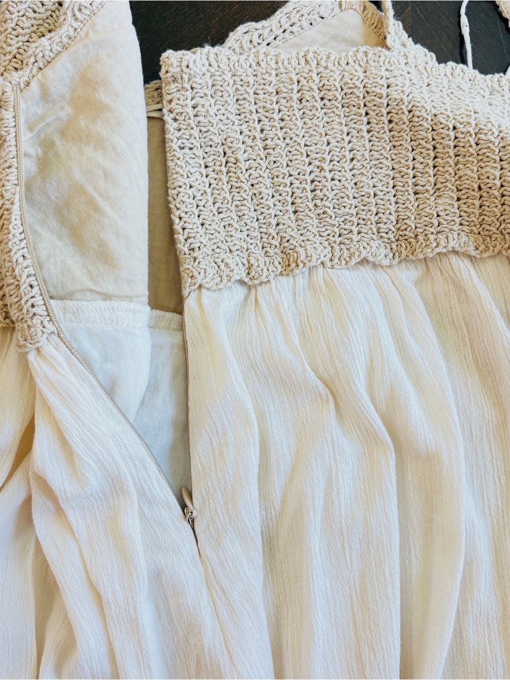 Zara Crochet Knit Midi Dress Cream Cotton Gauze Cottagecore Sz M Boho Beach - Picture 6 of 10